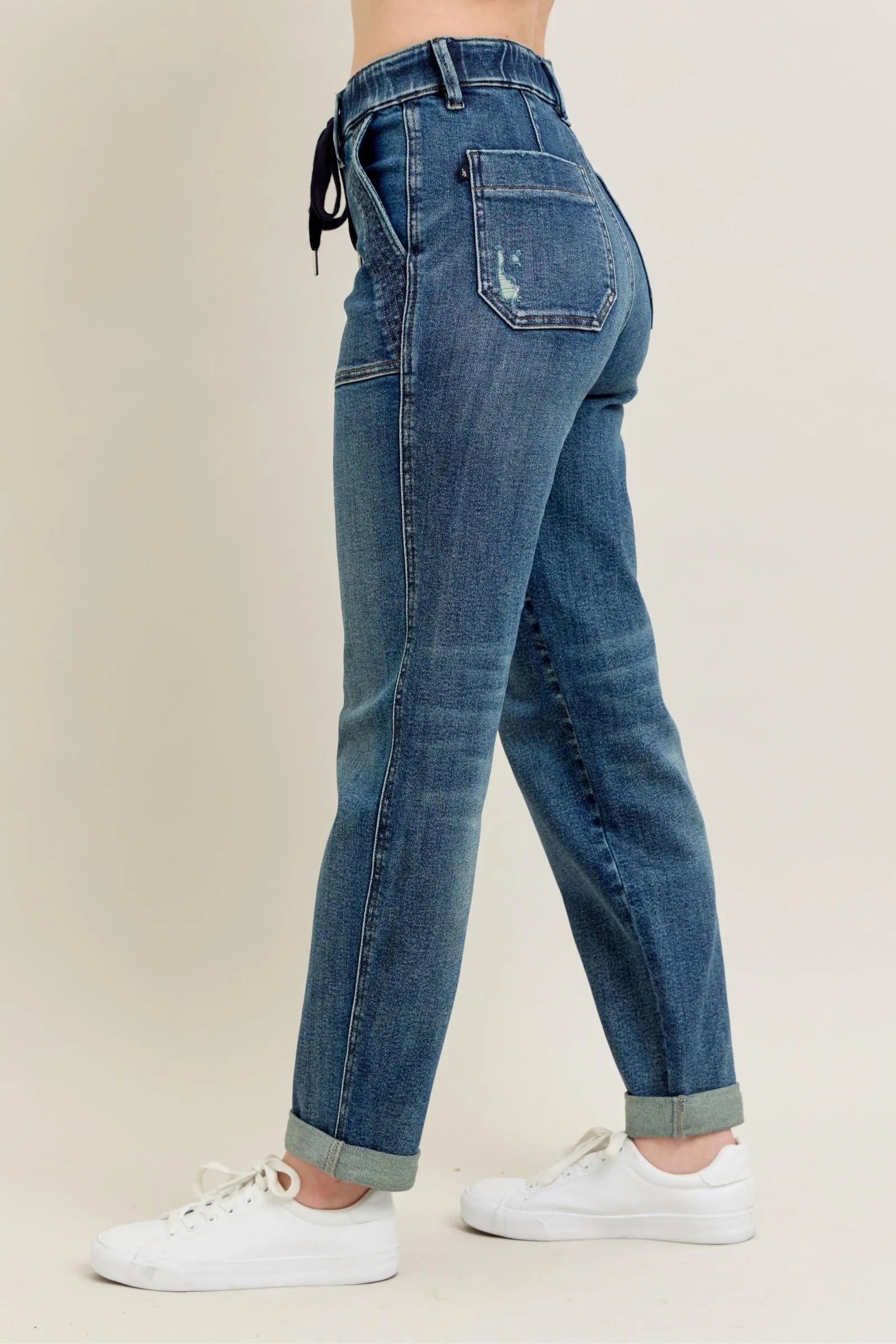 Judy Blue Full Size HW Vintage Wash Jeans w/ Drawstring Plus Size - Alwesbo Fashion