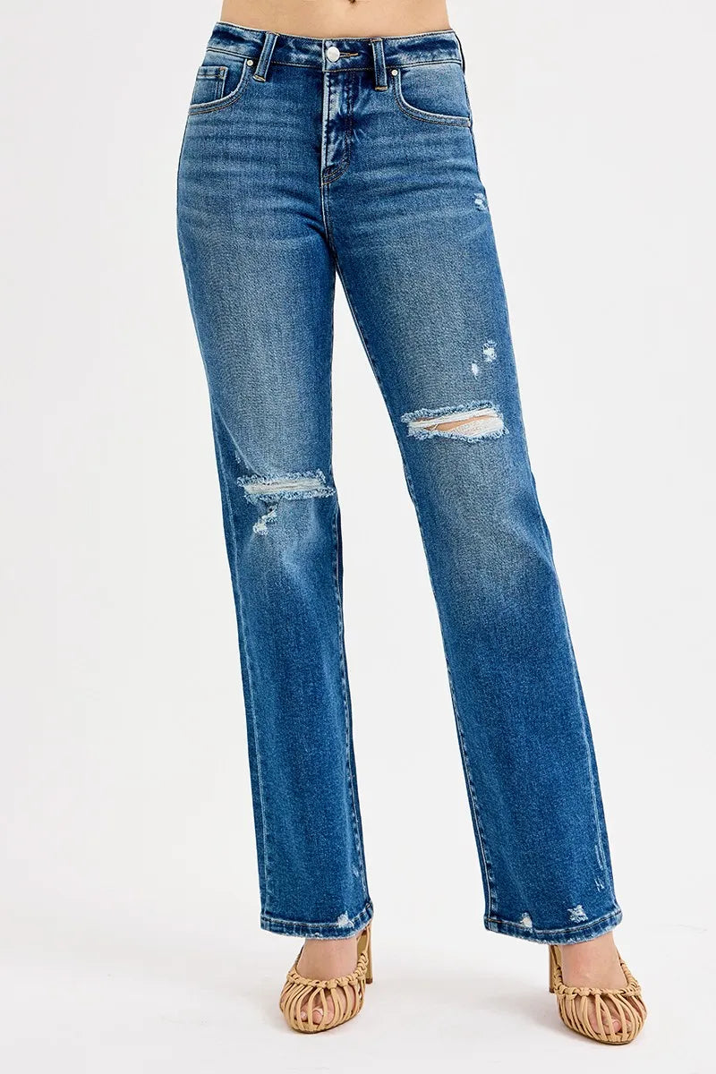 Stylish Plus Size High Rise Jeans with Tummy Control and Distressed Finish - Alwesbo Fashion