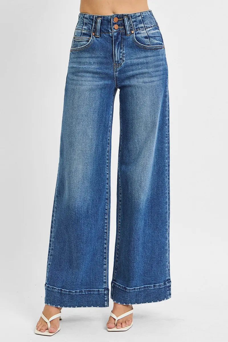 RISEN Full Size High Rise Ankle Wide Seam Detailed Jeans Plus Size - Alwesbo Fashion