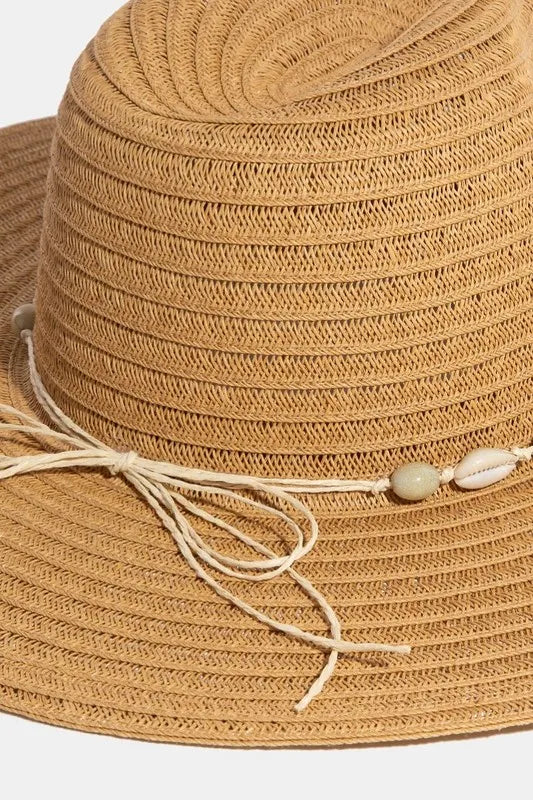 Fame Shell Beaded Wide Brim Straw Hat - Alwesbo Fashion