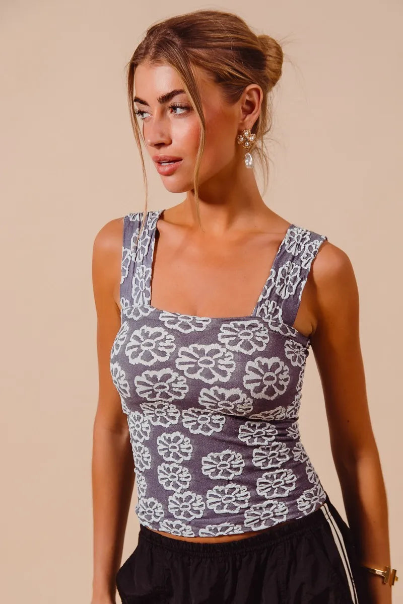 SO ME Two Tone Floral Seamless Tank Top - Alwesbo Fashion