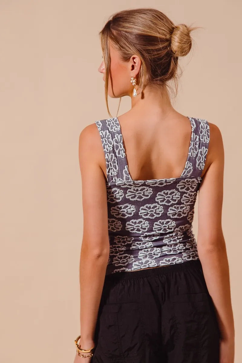 SO ME Two Tone Floral Seamless Tank Top - Alwesbo Fashion