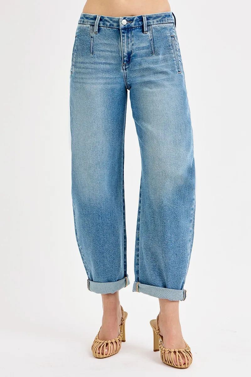 Stylish Mid Rise Roll-Up Jeans Designed for Plus Size Figures - Alwesbo Fashion