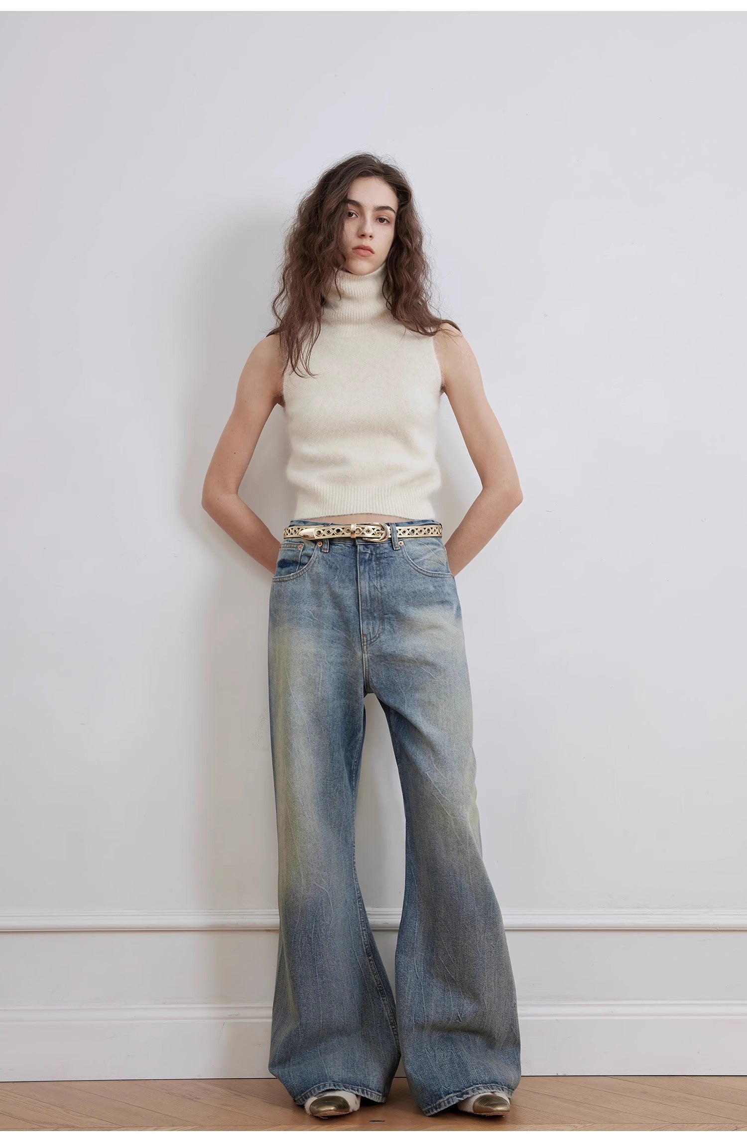 Retro Washed Wrinkled Wide-Leg Jeans – Women's Spacious Straight Fit - Alwesbo Fashion