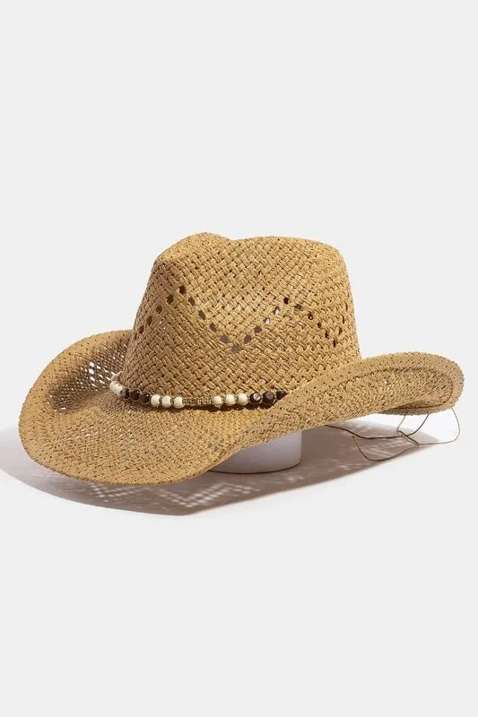 Fame Mixed Beaded Strap Western Fedora Straw Hat - Alwesbo Fashion