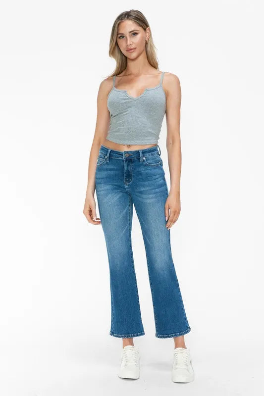 bytos Full Size Cat's Whiskers Mid Rise Ankle Jeans - Alwesbo Fashion