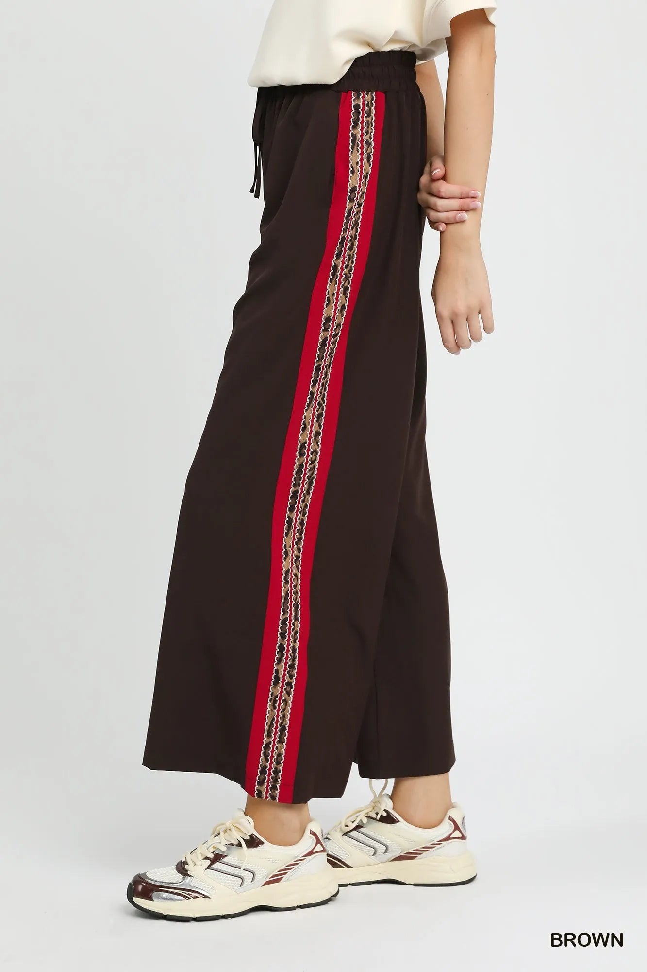 Umgee Wide Leg Pants with Contrast Side Trim - Alwesbo Fashion