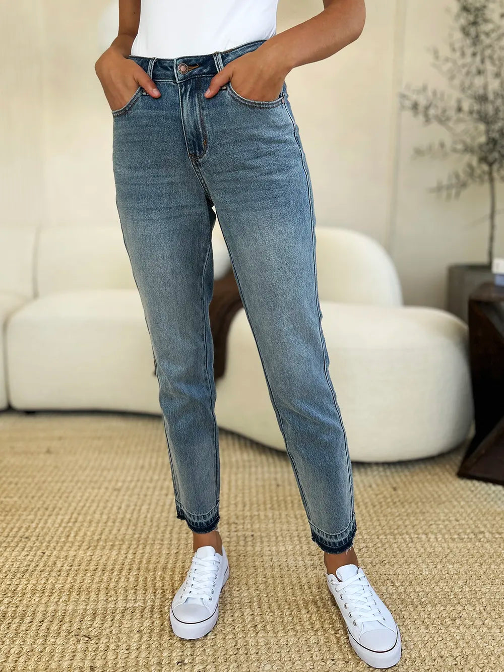 Judy Blue Full Size Mid Rise Rigid Magic Release Hem Jeans - Alwesbo Fashion