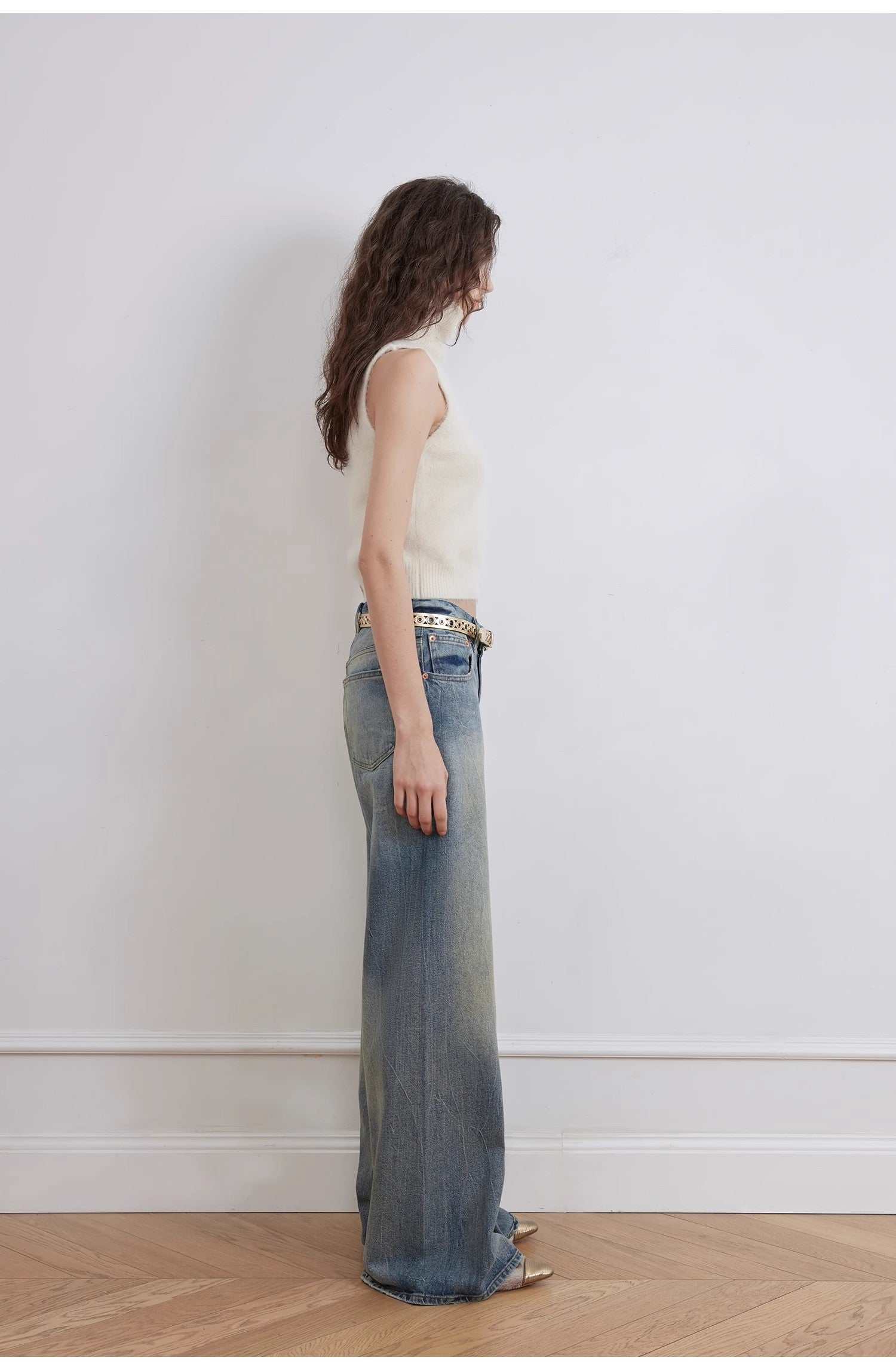 Retro Washed Wrinkled Wide-Leg Jeans – Women's Spacious Straight Fit - Alwesbo Fashion