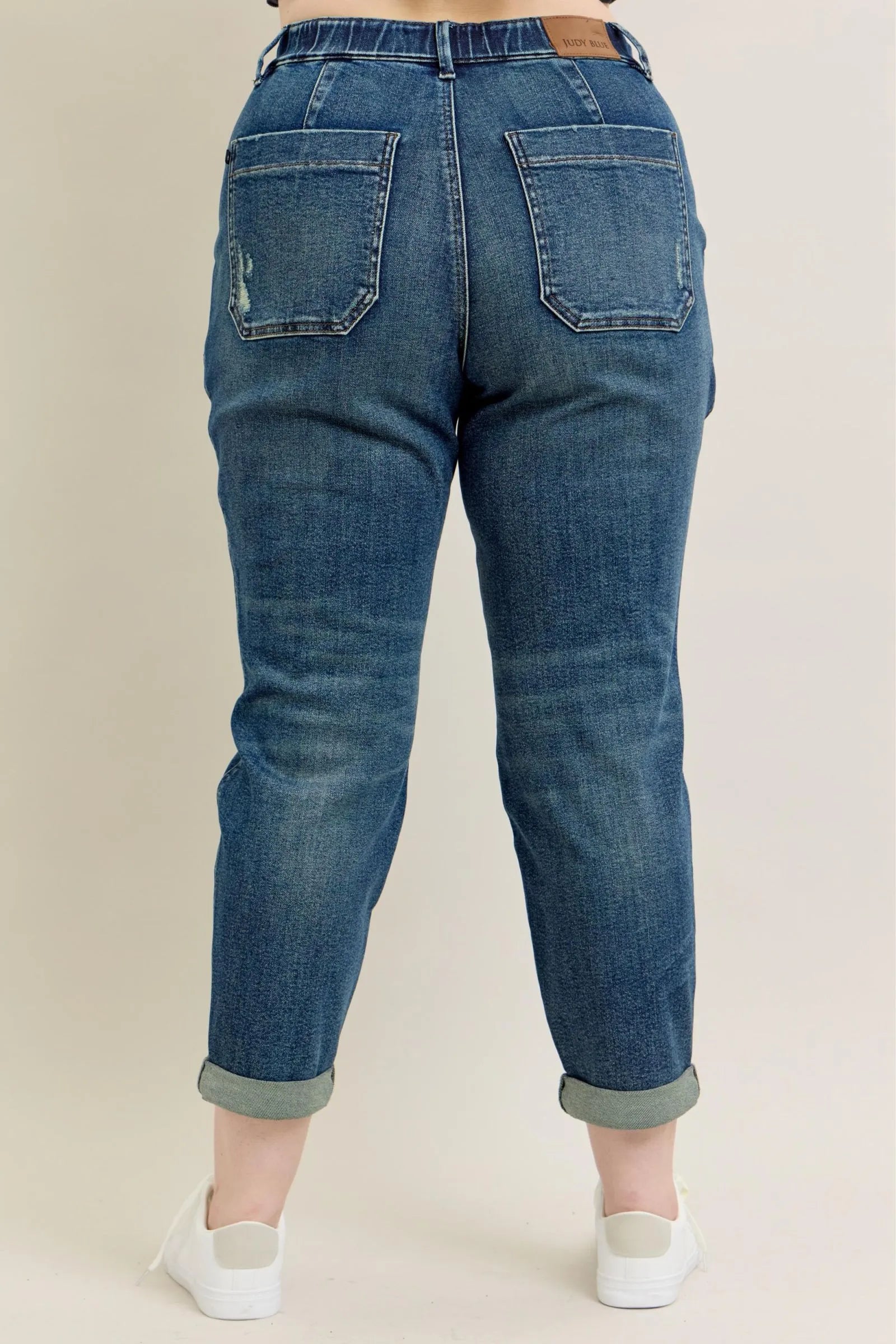 Judy Blue Full Size HW Vintage Wash Jeans w/ Drawstring Plus Size - Alwesbo Fashion