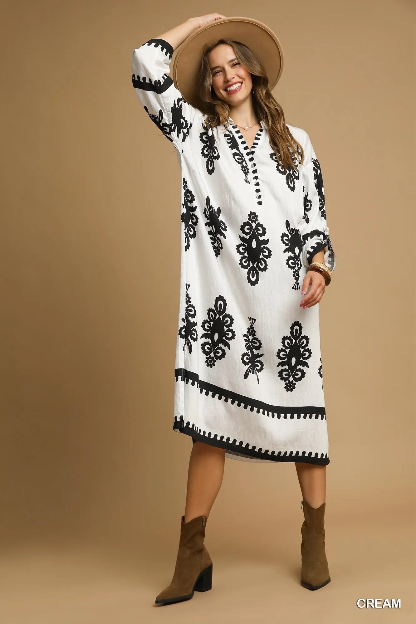 Umgee Abstract Print Midi Dress - Alwesbo Fashion