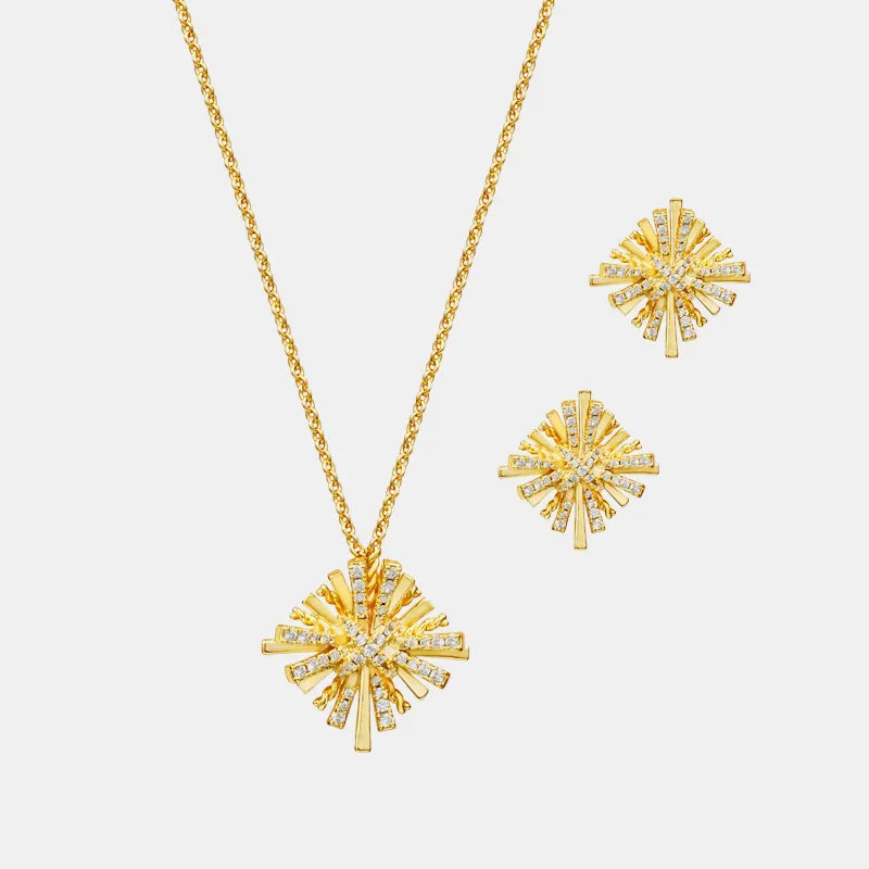 Starburst Gold-Plated Earrings and Necklace Set - Alwesbo Fashion