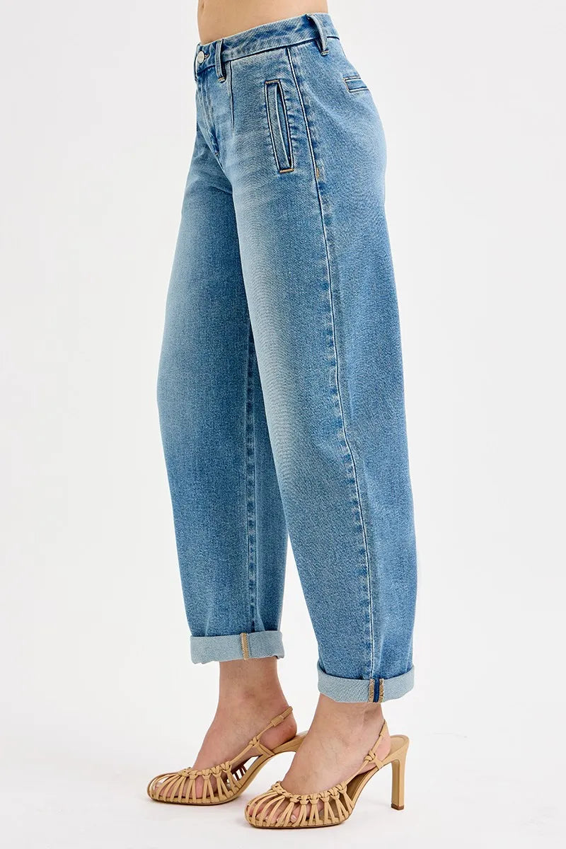 Stylish Mid Rise Roll-Up Jeans Designed for Plus Size Figures - Alwesbo Fashion