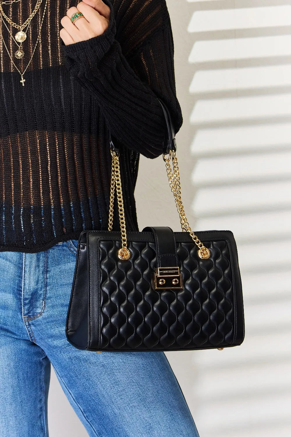 David Jones Quilted PU Leather Handbag - Alwesbo Fashion