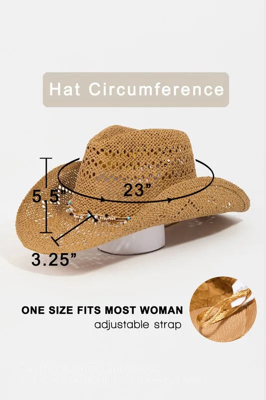 Western Cowboy Hat with Beaded Cowrie Shell Details - Alwesbo Fashion
