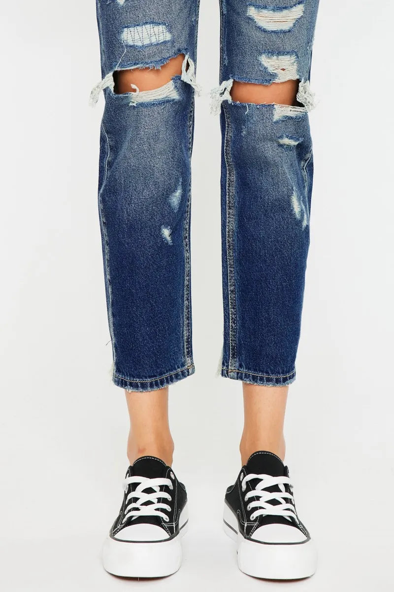 Kancan High Rise Distressed Mom Fit Jeans - Alwesbo Fashion