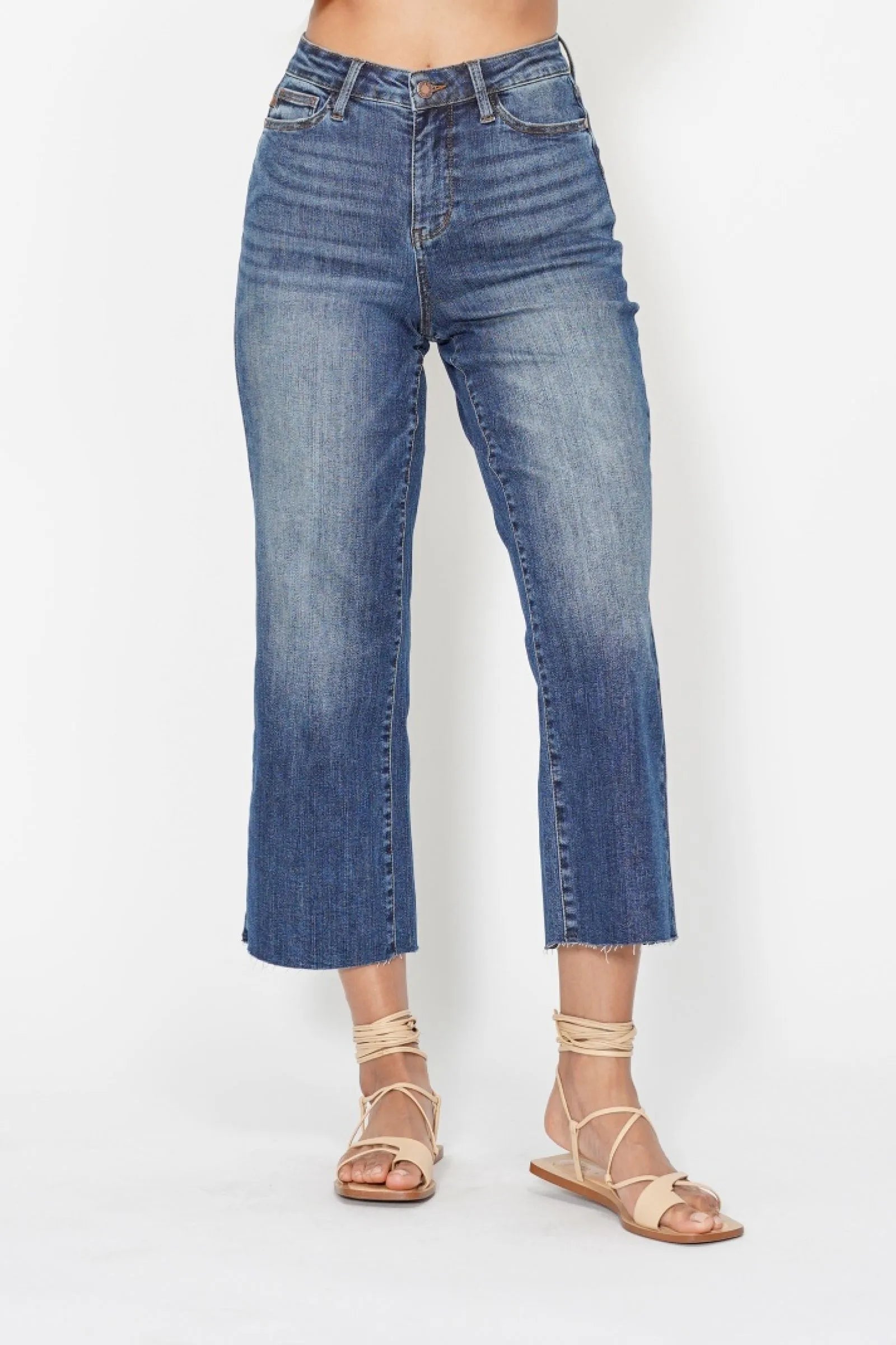 Judy Blue High Waist Back Pocket Embroidery Crop Wide Jeans - Alwesbo Fashion