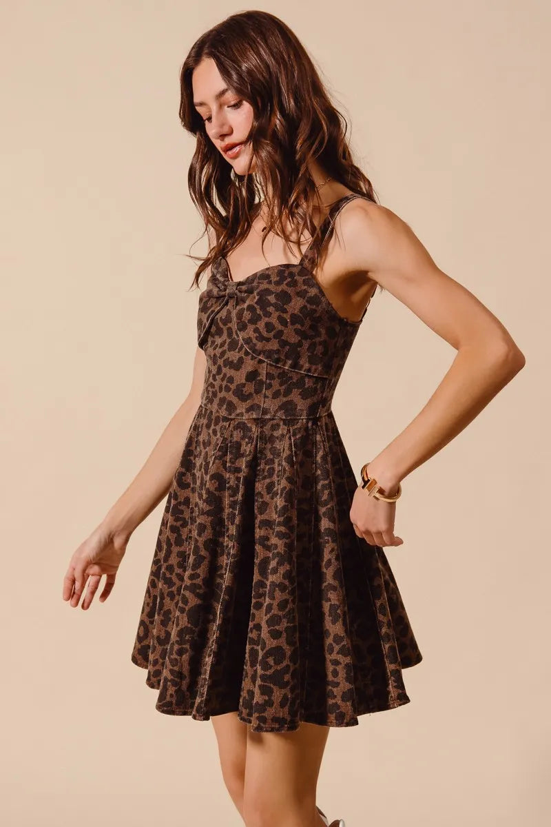 Mineral Washed Leopard Print Flare Cami Dress - Alwesbo Fashion