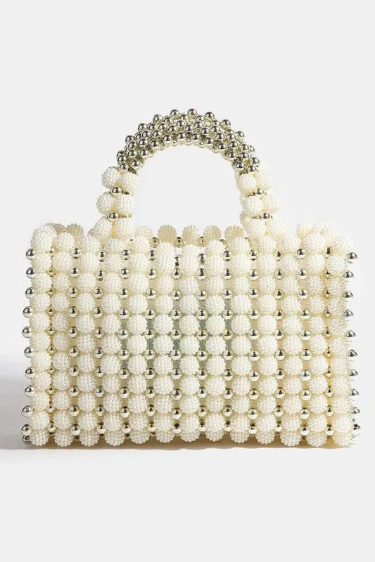 Fame Metallic and Pearl Cluster Beaded Handbag - Alwesbo Fashion