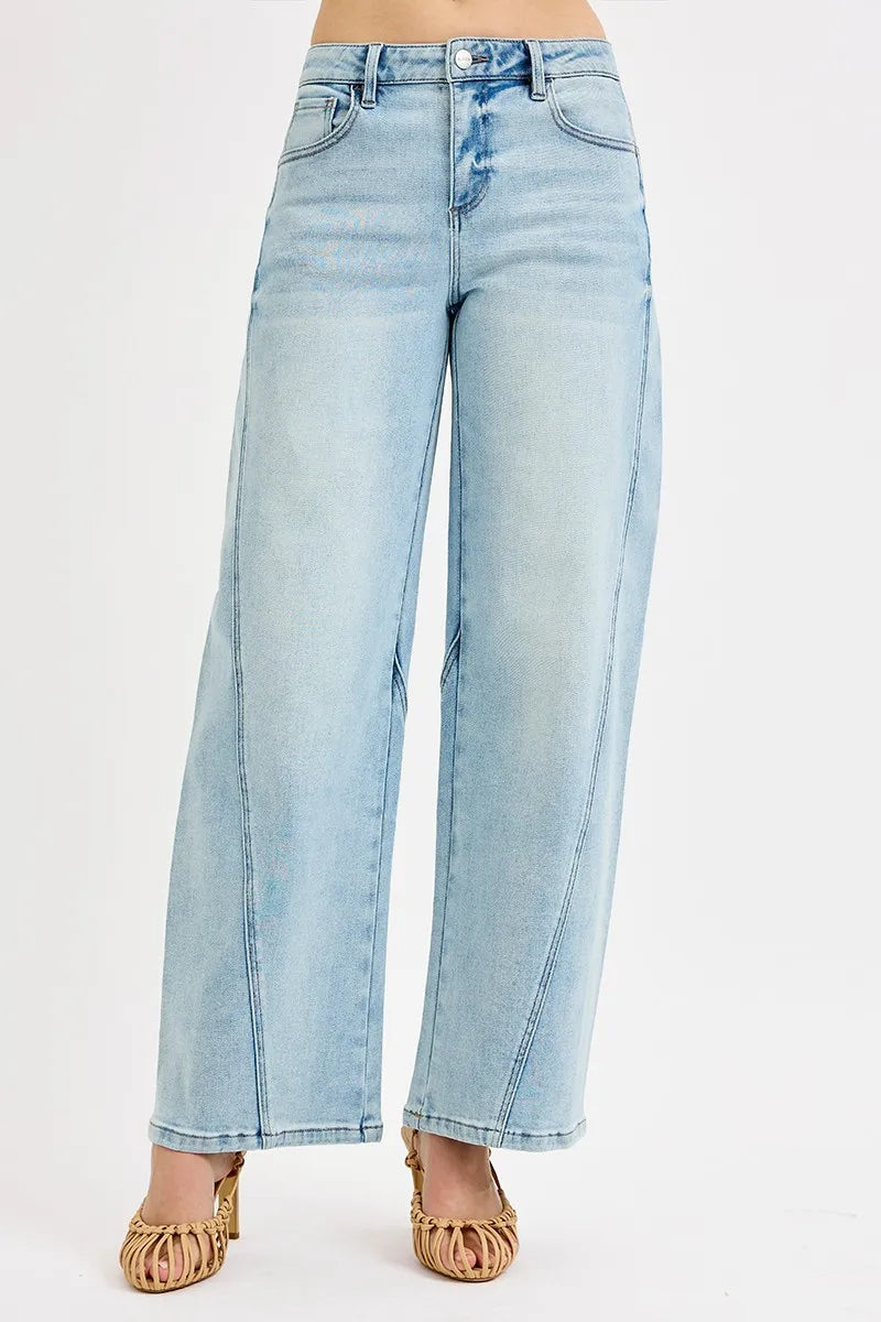 RISEN Full Size Mid Rise Fit Barrel Jeans Plus Size - Alwesbo Fashion