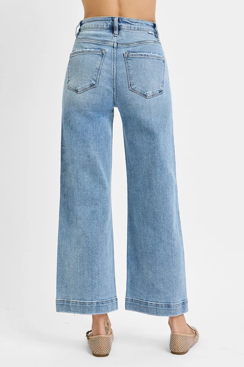 Comfortable High Rise Crop Wide Leg Denim Jeans – Plus Size - Alwesbo Fashion