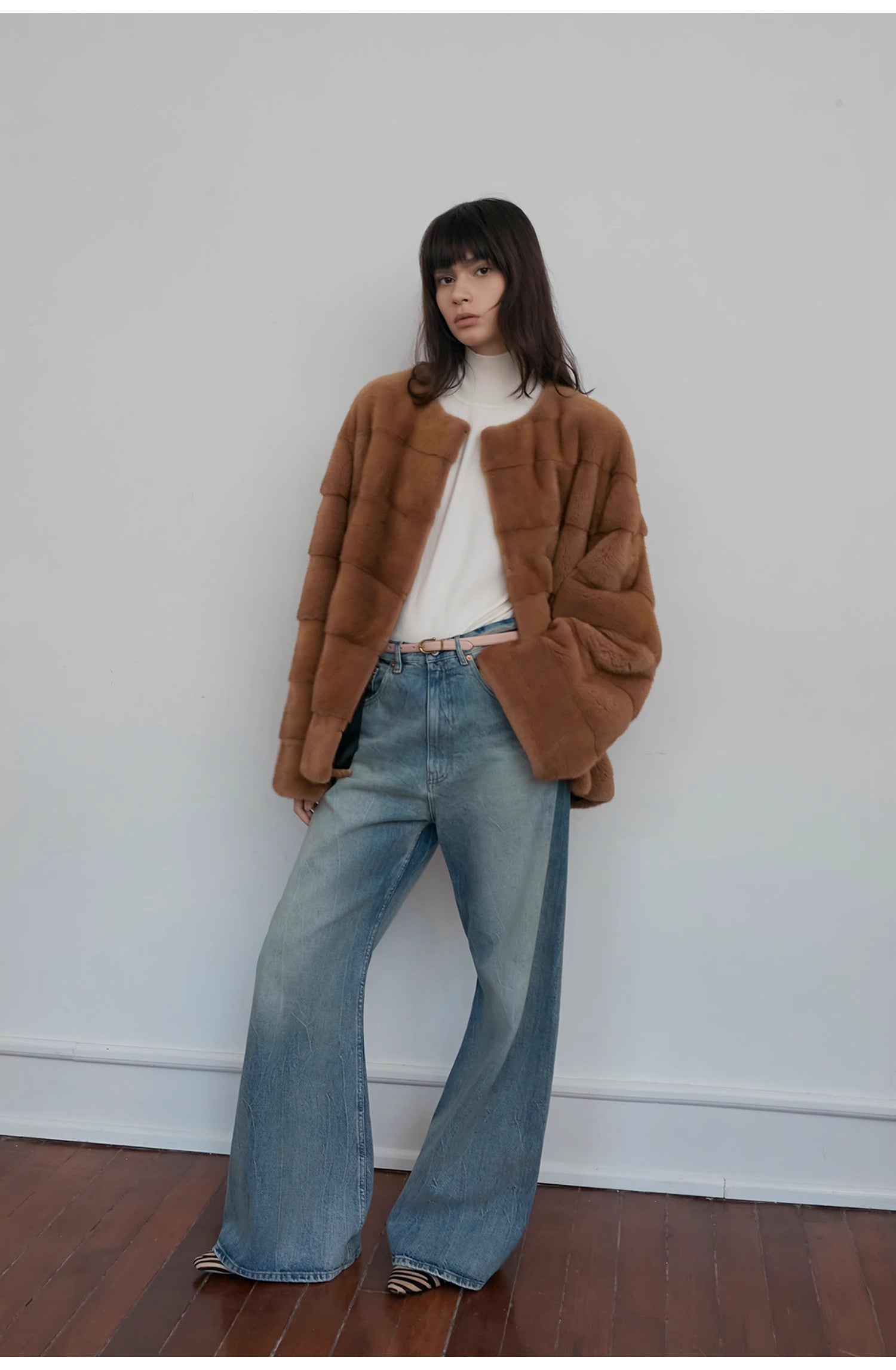Retro Washed Wrinkled Wide-Leg Jeans – Women's Spacious Straight Fit - Alwesbo Fashion