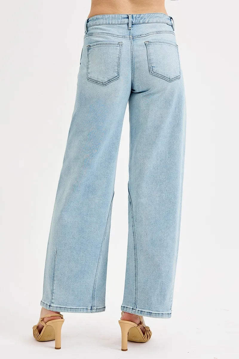 RISEN Full Size Mid Rise Fit Barrel Jeans Plus Size - Alwesbo Fashion