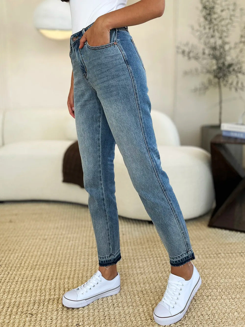 Judy Blue Full Size Mid Rise Rigid Magic Release Hem Jeans - Alwesbo Fashion