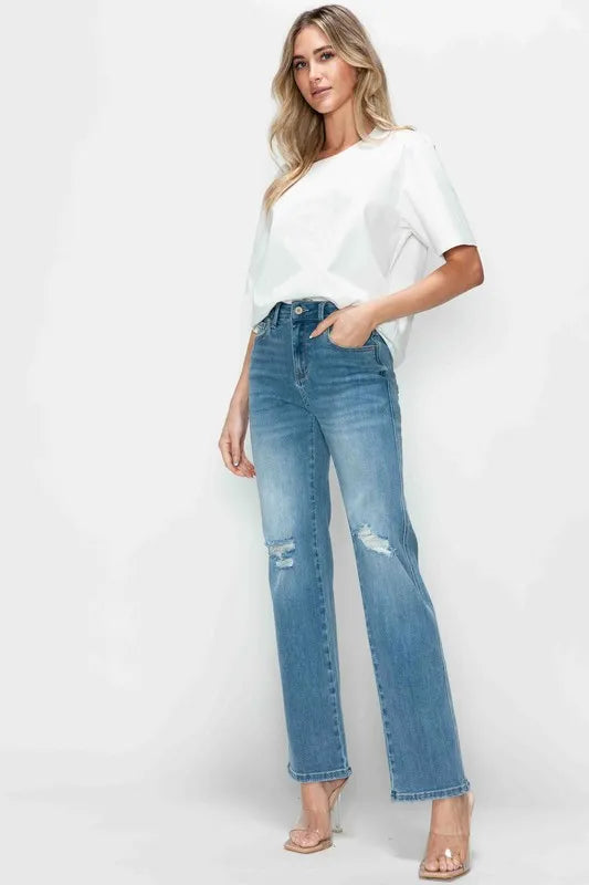 bytos Full Size Distressed High Rise Straight Jeans - Alwesbo Fashion