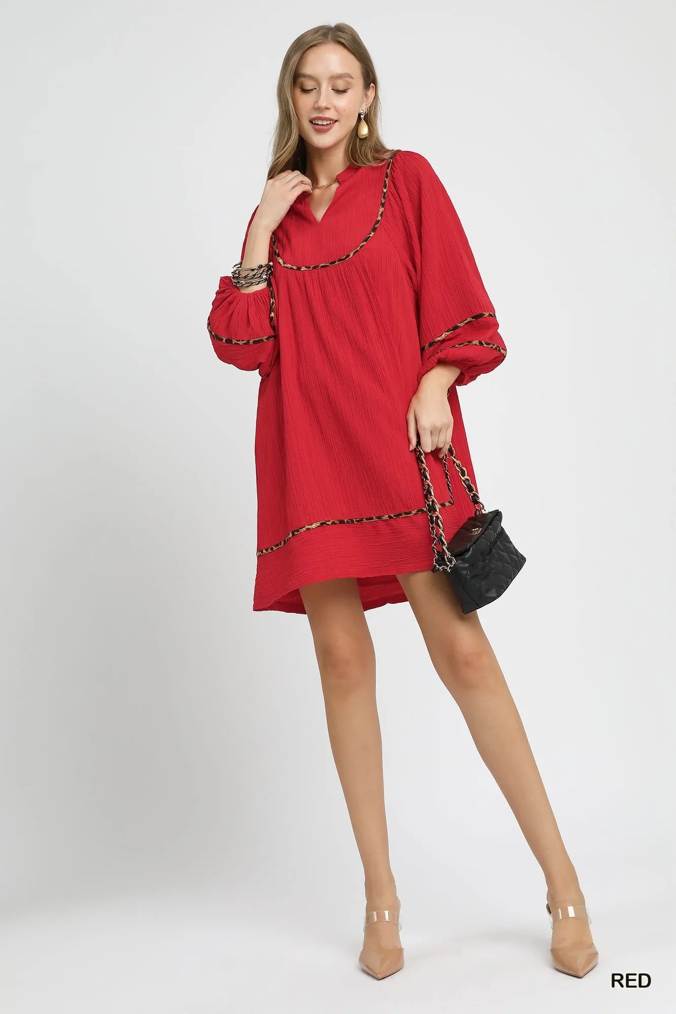 Boho Babydoll Dress with Luxe Leopard Accents - Alwesbo Fashion