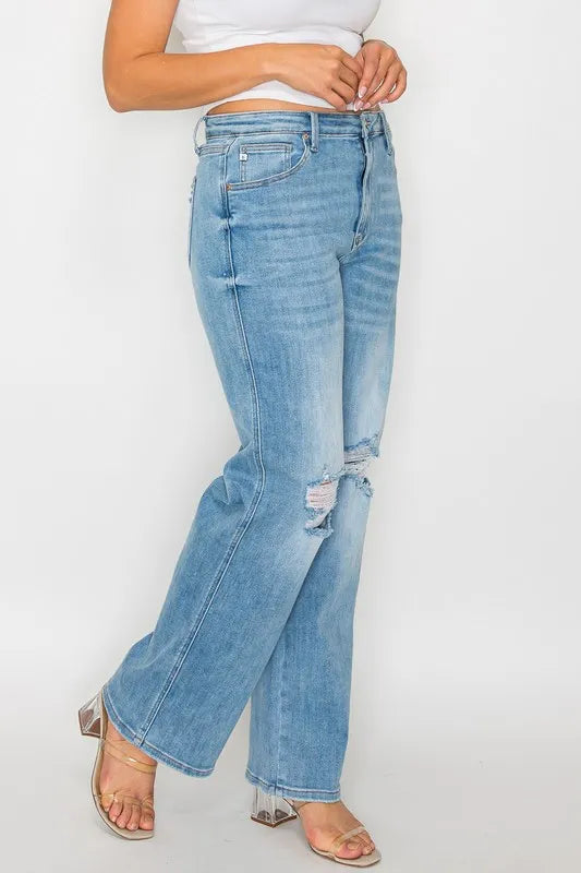 bytos Full Size Distressed High Rise Straight Jeans - Alwesbo Fashion
