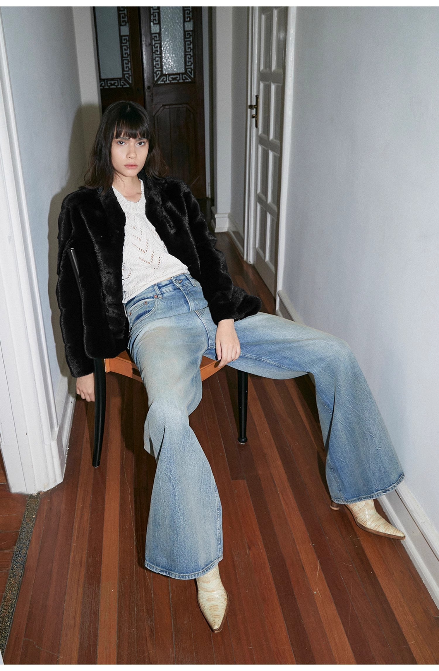 Retro Washed Wrinkled Wide-Leg Jeans – Women's Spacious Straight Fit - Alwesbo Fashion