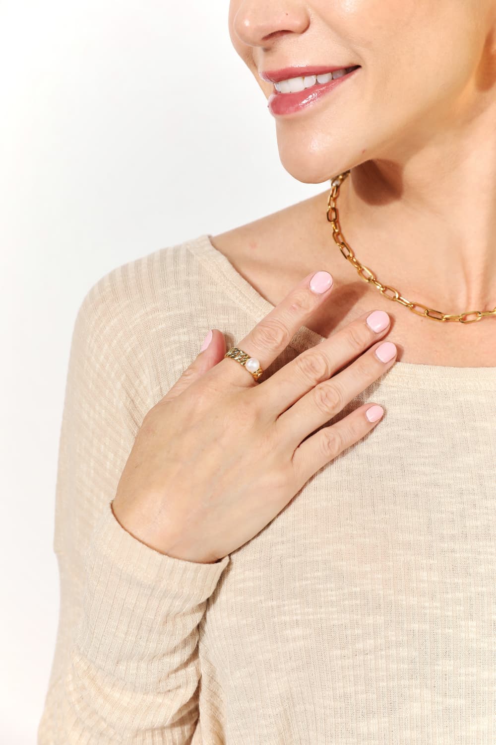 Adored Pearl Stainless Steel Open Ring - Alwesbo Fashion