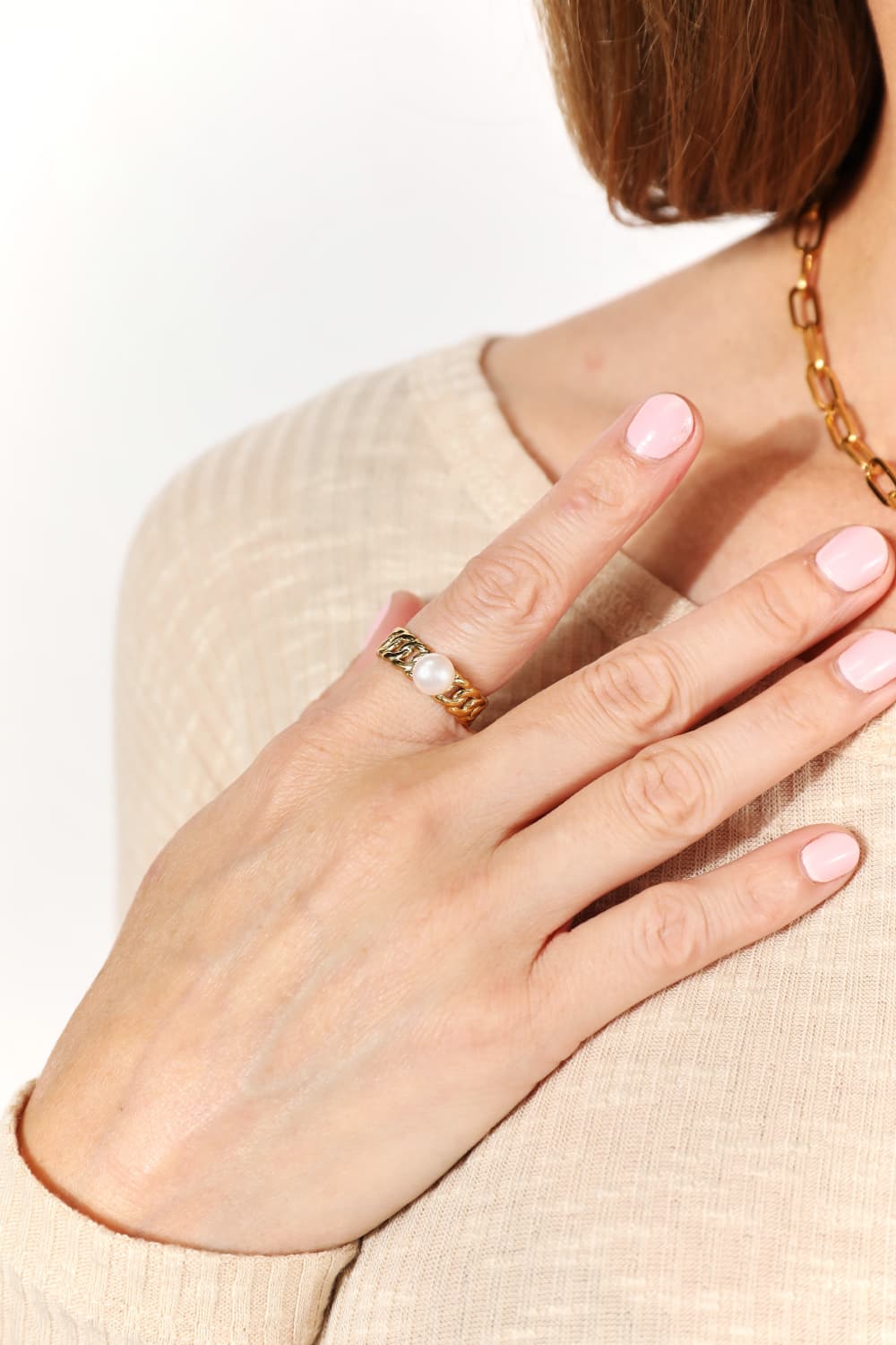 Adored Pearl Stainless Steel Open Ring - Alwesbo Fashion