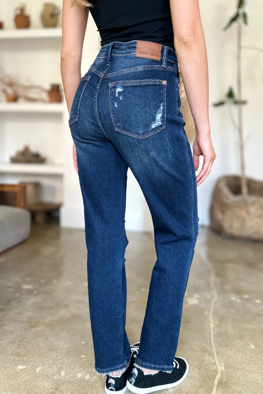 Judy Blue Full Size High Waist Rigid Magic Heavy Destroy Straight Jeans - Alwesbo Fashion
