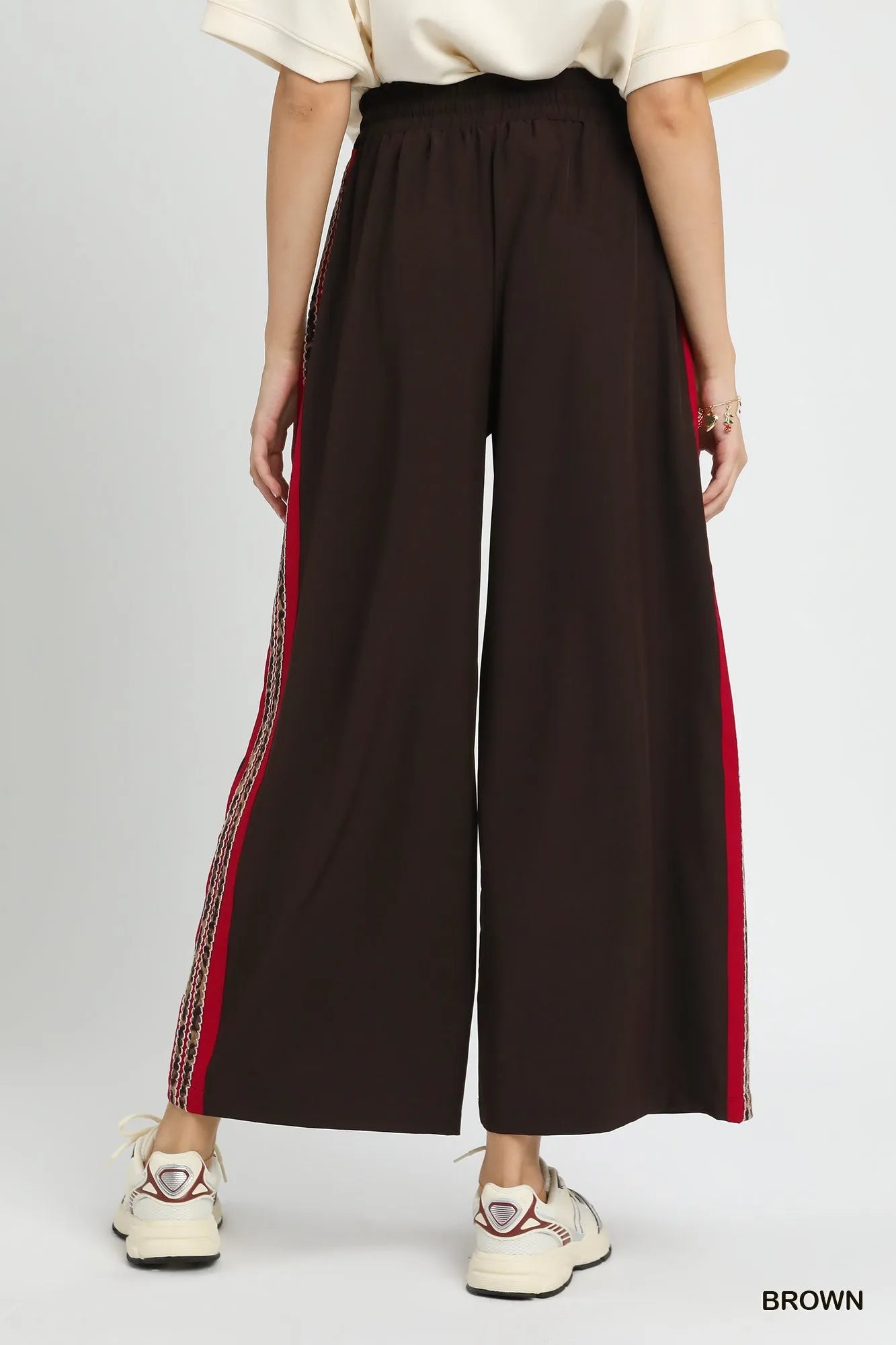Umgee Wide Leg Pants with Contrast Side Trim - Alwesbo Fashion