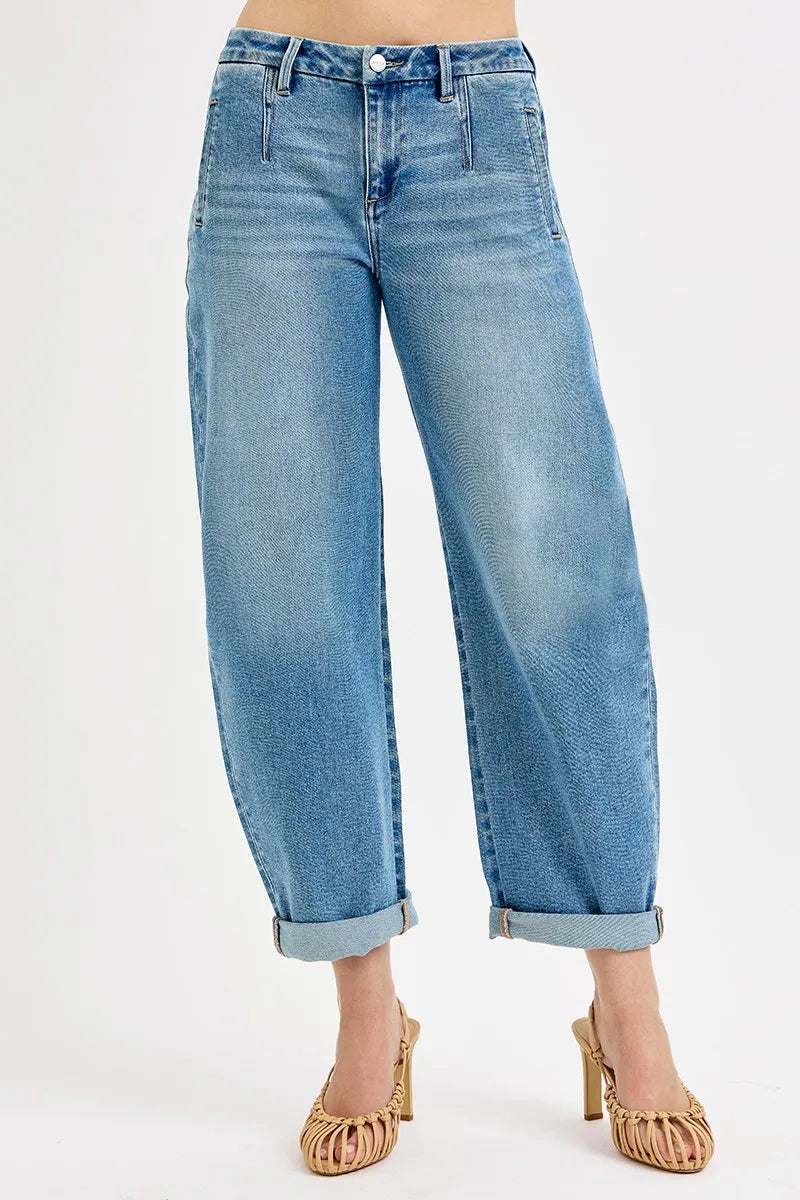 Stylish Mid Rise Roll-Up Jeans Designed for Plus Size Figures - Alwesbo Fashion