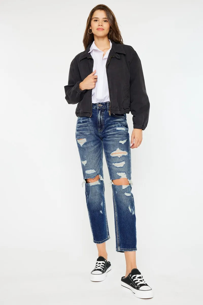Kancan High Rise Distressed Mom Fit Jeans - Alwesbo Fashion