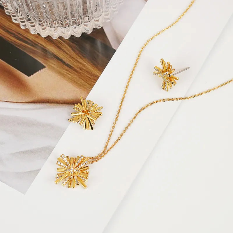 Starburst Gold-Plated Earrings and Necklace Set - Alwesbo Fashion