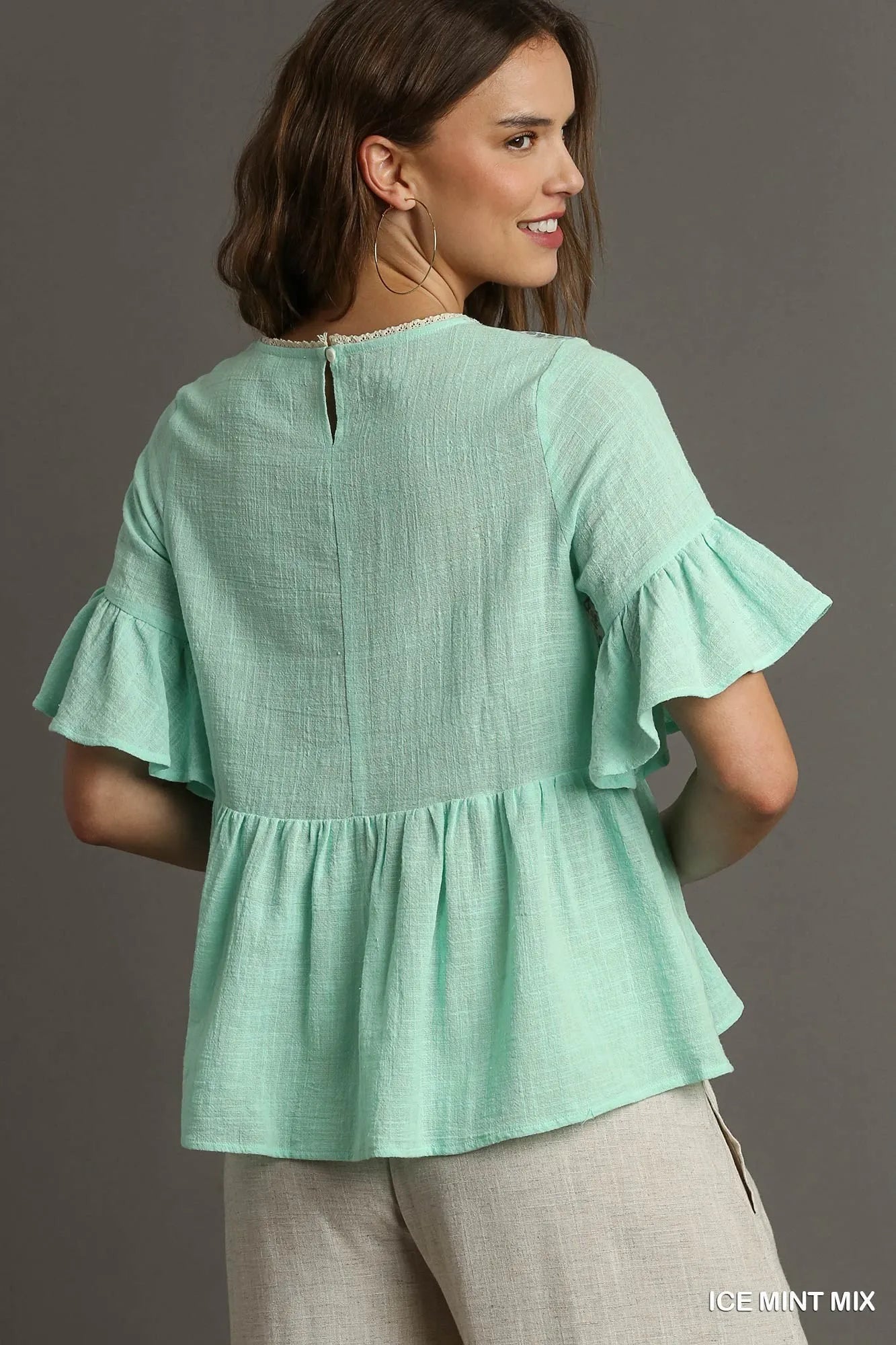Floral Lace Babydoll Top with Half Sleeves - Alwesbo Fashion