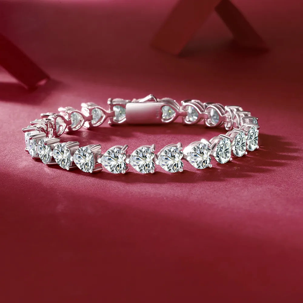 24 Carat Moissanite 925 Sterling Silver Heart Charm Bracelet - Alwesbo Fashion