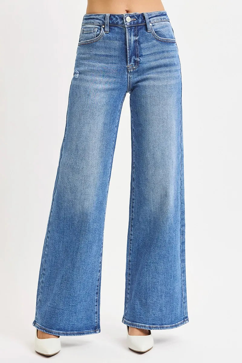 Flattering Plus Size High Waist Wide Leg Jeans - Alwesbo Fashion