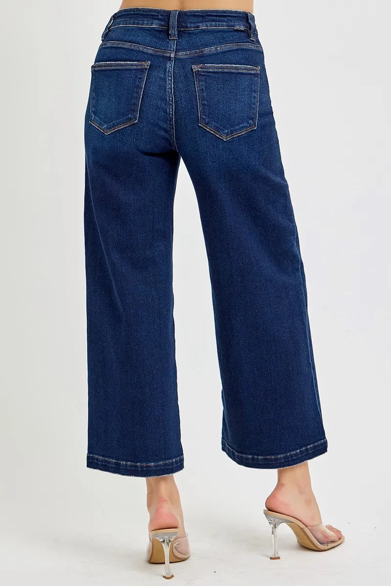 RISEN High Rise Crop Wide Jeans - Alwesbo Fashion