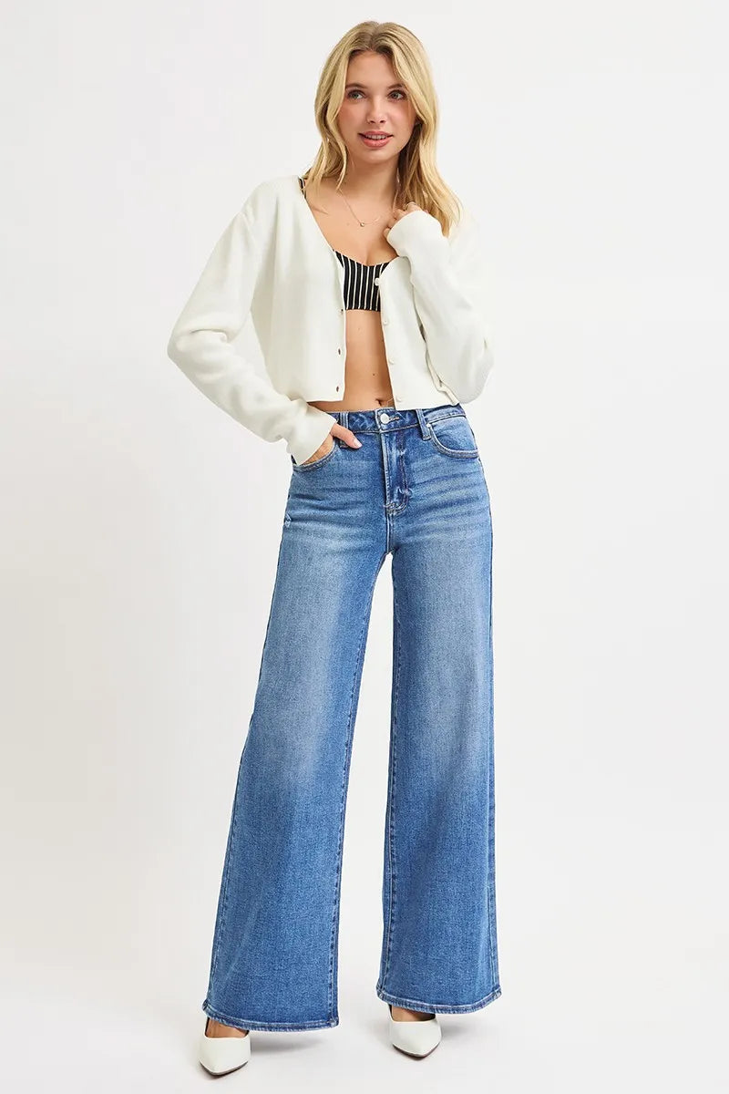 Flattering Plus Size High Waist Wide Leg Jeans - Alwesbo Fashion