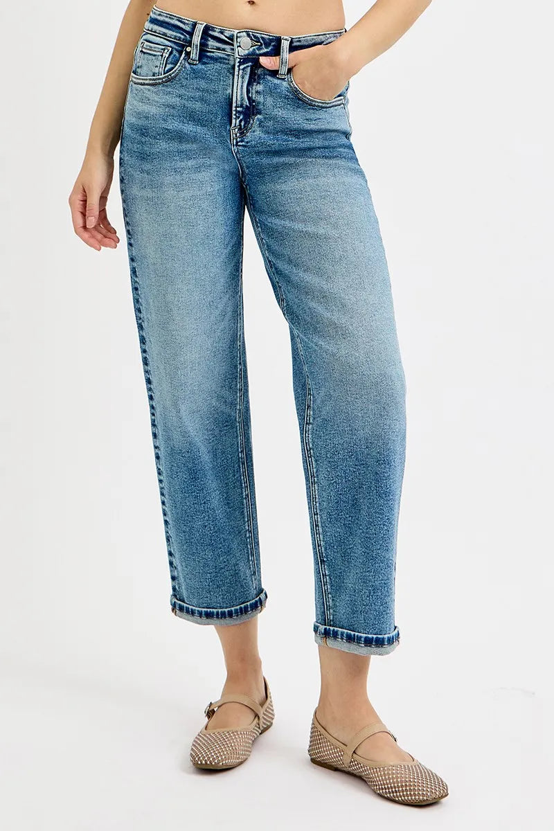 Trendy Crop Boyfriend Jeans with High Waist – Plus Size Fit - Alwesbo Fashion