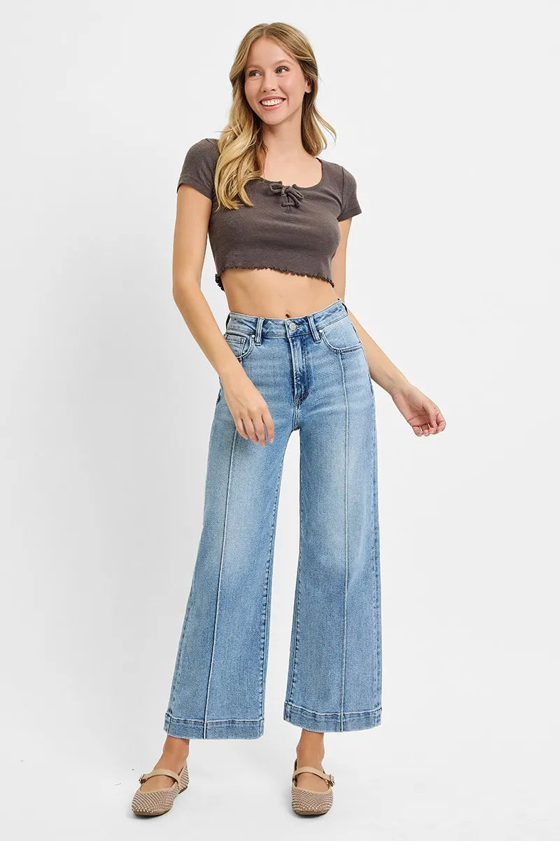 Comfortable High Rise Crop Wide Leg Denim Jeans – Plus Size - Alwesbo Fashion