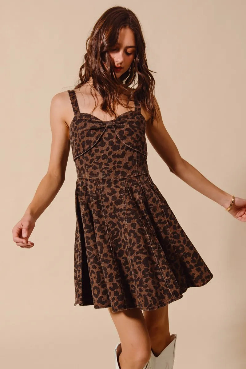 Mineral Washed Leopard Print Flare Cami Dress - Alwesbo Fashion