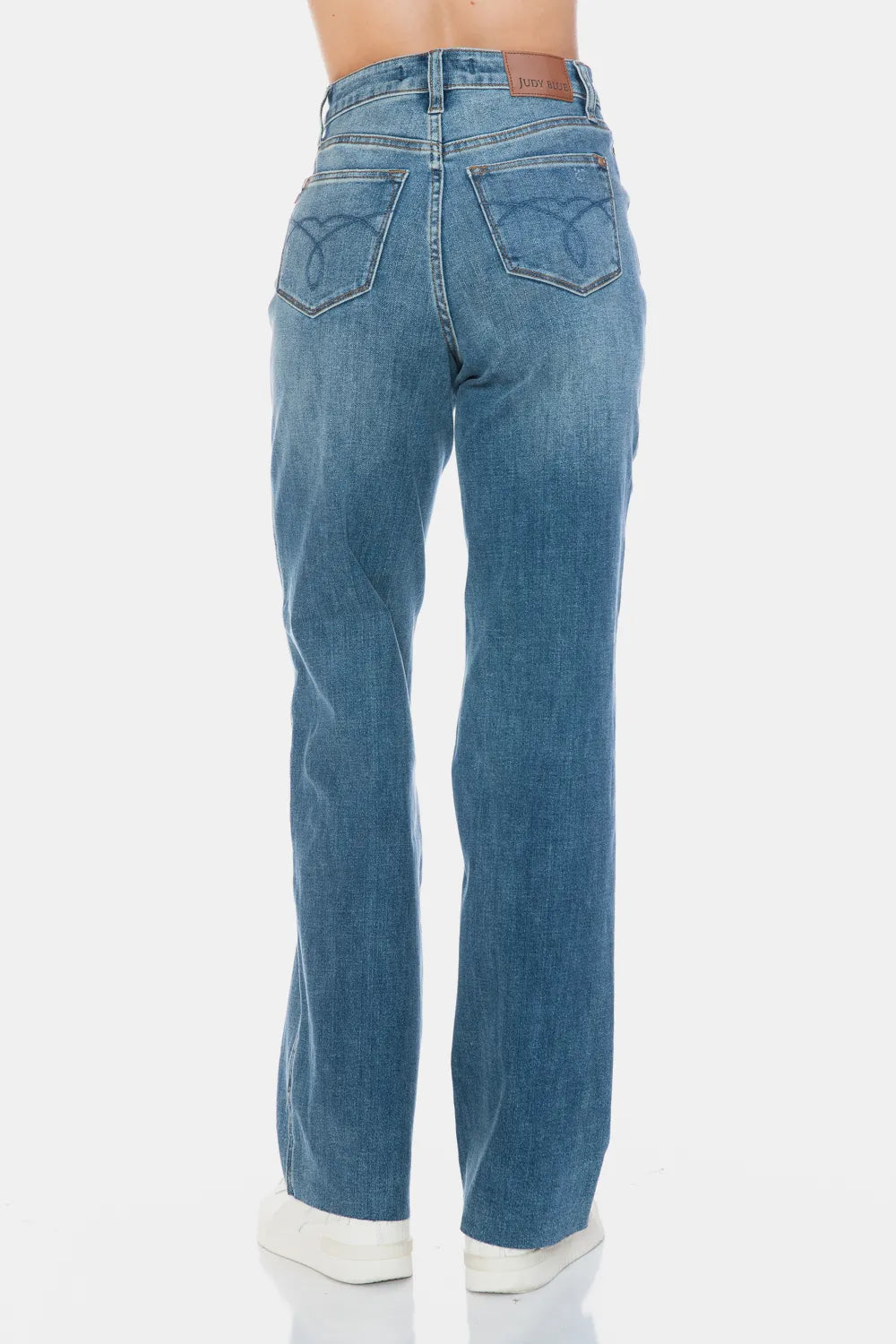 Judy Blue Full Size Tummy Control Cut Raw Hem Straight Jeans - Alwesbo Fashion