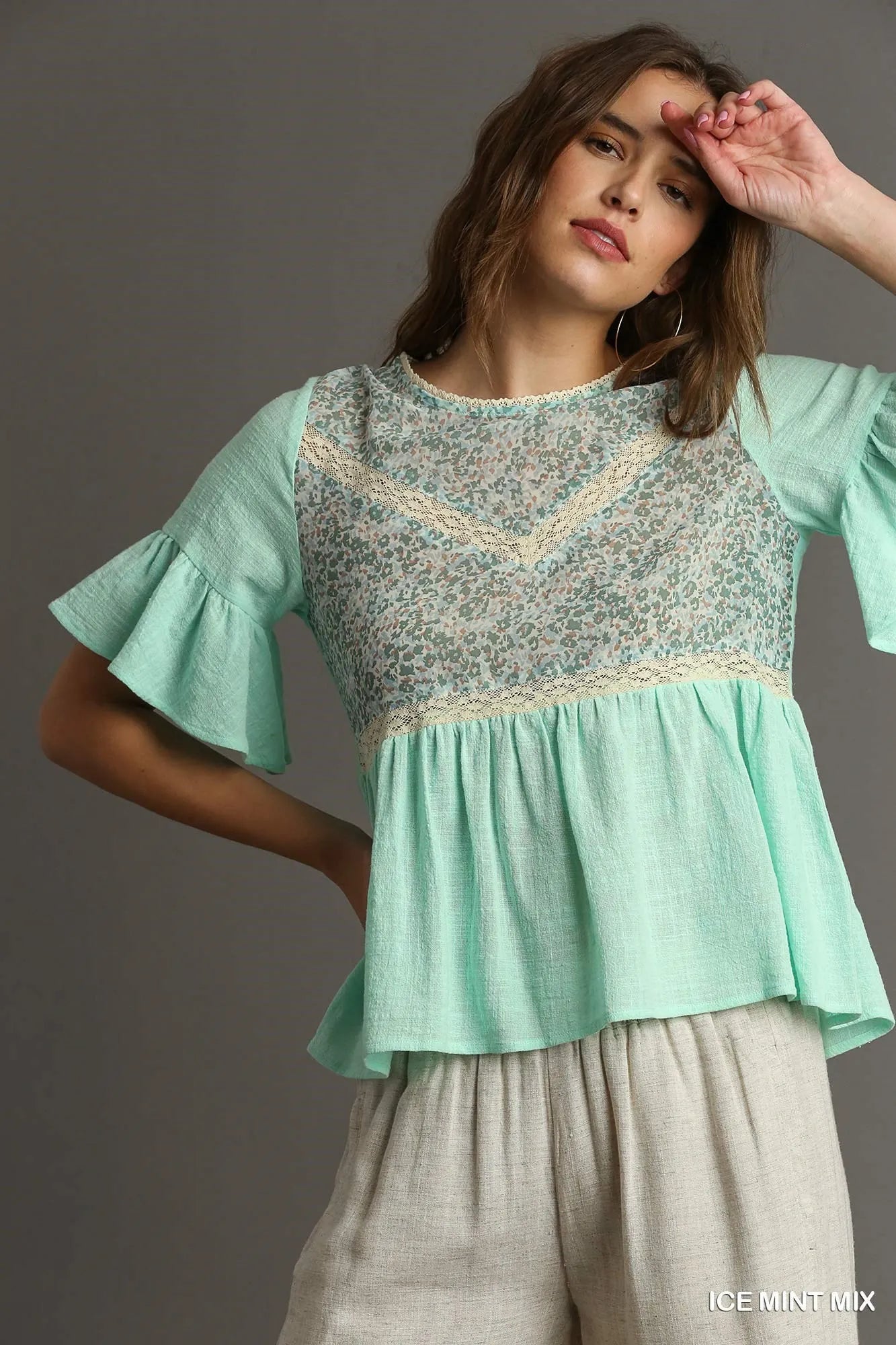 Floral Lace Babydoll Top with Half Sleeves - Alwesbo Fashion