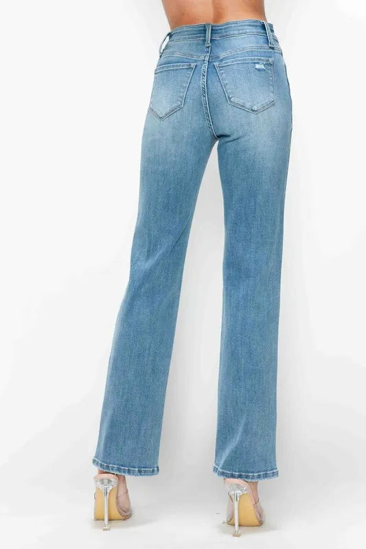 bytos Full Size Distressed High Rise Straight Jeans - Alwesbo Fashion